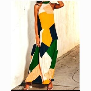 Dress Forum Eureka Abstract Pleated Halter Midi Dress Multicolor